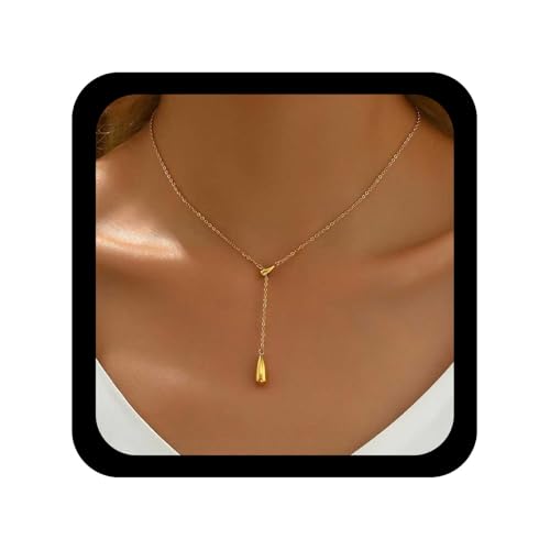 Allereya Boho Gold Tropfen Anhänger Halskette Tropfen Y Lariat Halskette Metall Tropfen Halsketten Wassertropfen Y Halsketten Minimal Wassertropfen Choker Schmuck Für Frauen von Allereya