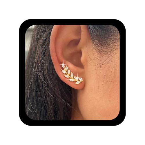 Allereya Boho Kristall Blatt Ohr Kletterer Ohrringe Edelstein Blätter Ohrring Gold Cz Crawler Ohrringe Olivenzweig Kletterer Ohrring Strass Blatt Ohrstecker Schmuck Für Frauen von Allereya
