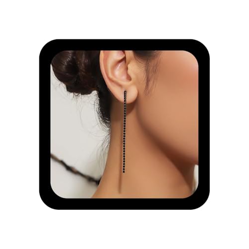 Allereya Boho Lange Onyx-Ohrringe Tennis-Kette Ohrring Schwarz Strass Tropfen Ohrringe Strass Lange Quaste Baumeln Ohrring Erstellt Onyx-Schmuck Für Frauen von Allereya