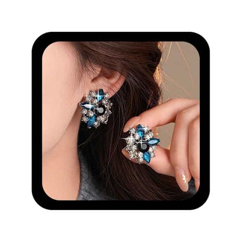 Allereya Boho Saphir Blume Ohrstecker Ohrringe Schwarzer Kristall Cluster Ohrringe Große Edelstein Blumen Ohrstecker Onyx Blume Ohrring Nachahmung Saphirschmuck Für Frauen von Allereya