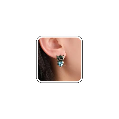 Allereya Boho Sapphire Eul Ohrringe Blau Kristalleulen Bolzen Ohrringe Gold Vogel Ohrring Vogel CZ Ohrringschmuck für Frauen von Allereya
