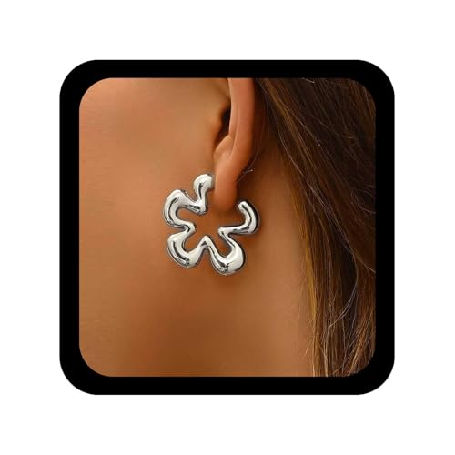 Allereya Boho Silber Gänseblümchen Blume Ohrringe Flower Hoop Ohrringe Floral Offenen Ohrring Floral Hoop Stud Ohrring Metall Gänseblümchen Schmuck Für Frauen von Allereya