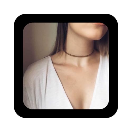 Allereya Braun Leder Halsband Halskette Samt Wildleder Halskette Kette Kurz Braun Halsband Minimal Halsband Halskette Schmuck für Frauen und Mädchen von Allereya