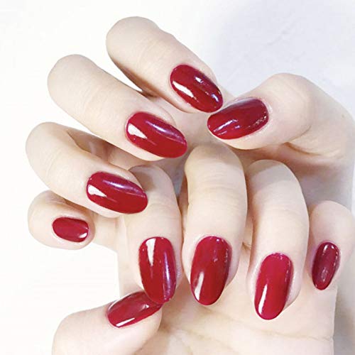 Allereya Coffin Short Press on Nails Glänzend Rot Künstliche Nägel French Clip on Nails Full Cover Acrylnägel Spitzen für Frauen und Mädchen 24 Stück (Rot) von Allereya