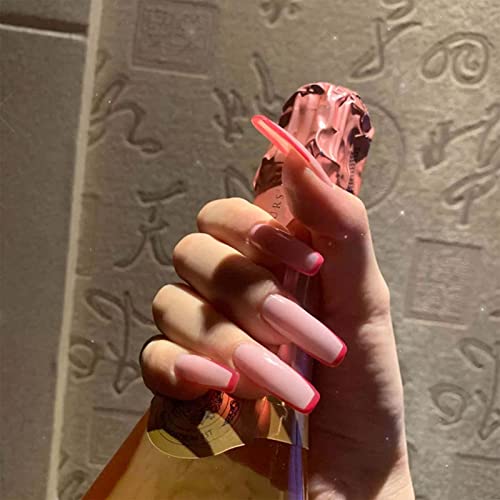 Allereya Extra Lange Coffin Fake Nails Ombre Pink Rose Press on Nails Ballerina Gradient Acryl Nails Tips Prom Party Clip on Nails for Women and Girls 24Pcs (Pink+Rose) von Allereya