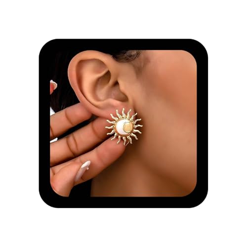 Allereya Gothic Perlmutt Sonnen Ohrring Gold Sonnenschein Ohrringe Sonnenburst Ohrstecker Minimal Himmlischen Schmuck Für Frauen von Allereya