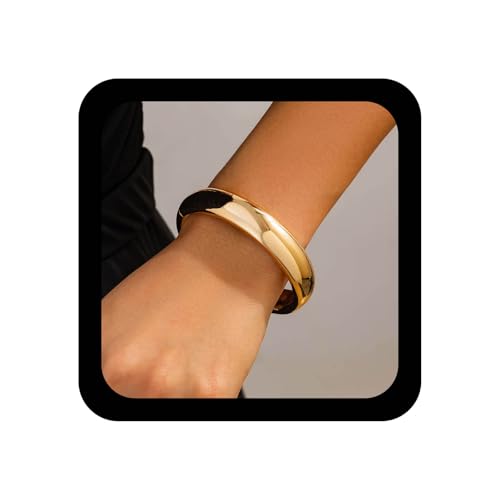 Allereya Gothic Round Gold Armreif Armbänder Weit klobige Armbänder klassisches Armband Stapel Gold Armreif Minimalist Metallarmband Schmuck für Frauen von Allereya