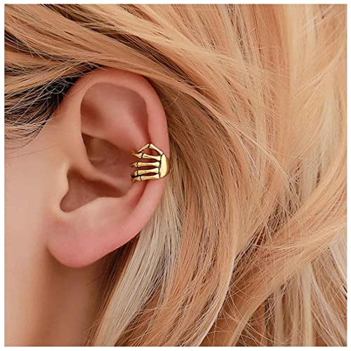 Allereya Gothic Skeleton Hand Cuff Ohrring Punk Skull Hand Ohrringe Halloween Ohrringe Gold Skull Bone Spine Cuff Ohrringe Schmuck für Frauen und Mädchen von Allereya