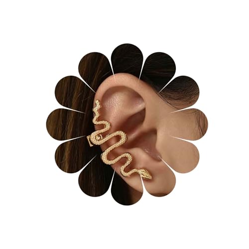 Allereya Gothic Snake Cuff Wrap Ohrringe Gold Snake Ear Wrap Ohrringe Boho Ear Cuff Ohrringe Punk Serpent Ohrclips Animal Snake Crawler Ohrringe Schmuck für Frauen und Mädchen Festival Geschenk von Allereya
