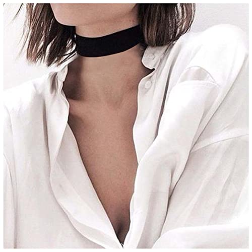 Allereya Gothic Velvet Choker Halskette Black Suede Halskette Punk Wide Velvet Halskette Boho Velvet Ribbon Halskette Kettenschmuck für Frauen und Mädchen von Allereya