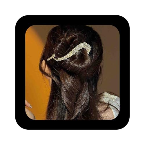 Allereya Große Strass Haarspangen Kristall Banane Haarspange Gold Cz Haarspange Clip Französisch Stil Twist Haarspange Cz Haarspange Haarnadel Dekorative Haarschmuck Schmuck Für Frauen(Gold) von Allereya