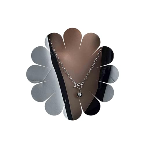 Allereya Halskette mit geometrischem Silberkugel-Anhänger, kurze Büroklammer-Halskette, Punk-Oval-Gliederkette, geometrische Rechteckkette, Knebelkette, Schmuck für Frauen und Mädchen (Silber) von Allereya