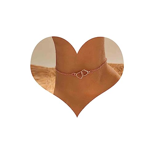 Allereya Herz Fußkettchen Armband Kette Hohl Herz Liebe Fußkettchen Armband Gold Liebe Herz Fußkettchen Armband Sommer Strand Fußkette Schmuck Für Frauen Und Mädchen von Allereya