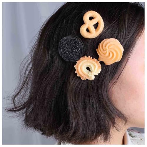 Allereya Keks Haarspange Kekse Haarspangen Braun Lebensmittel Pins Clips Kekse Haarnadel Künstliche Kekse Haarspangen Dekorative Accessoires Schmuck Für Frauen (4pcs) von Allereya