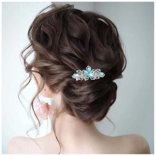 Allereya Kristall Haarspange Haarspange Blau Strass Haarspange Hohle Blume Hochzeit Kopfschmuck Dekorative CZ Kopfspange Kopfbedeckung Braut Haarschmuck für Frauen und Mädchen Geschenke (Blau) von Allereya