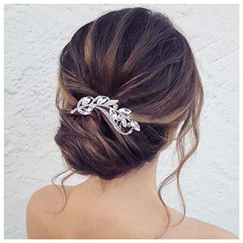 Allereya Kristall Hochzeit Haarkamm Haarspange Strass Blatt Haarspange Kamm Silber CZ Bling Braut Kopfschmuck Dekorative Kopf Clip Kopfbedeckung Braut Haarschmuck für Frauen und Mädchen von Allereya