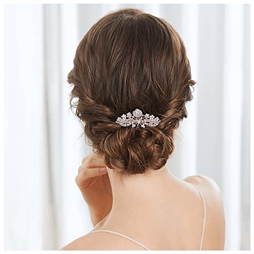 Allereya Kristall Hochzeit Haarspange Barrette Strass Blume Haarspange Clip Gold Bling Braut Kopfbedeckungen Dekorative Kopf Clip Kopfbedeckung Braut Haarschmuck Für Frauen Und Mädchen (Gold) von Allereya