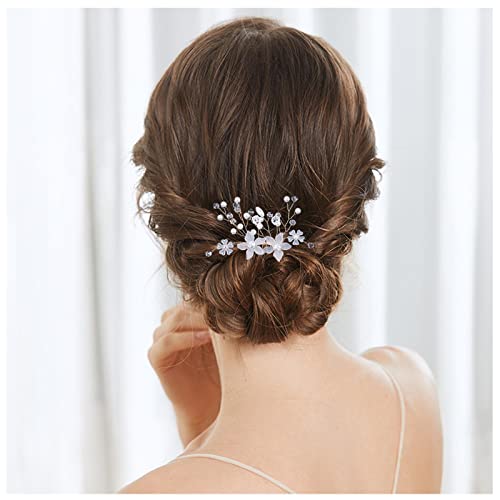 Allereya Kristall Perle Hochzeit Haarkamm Haarspange Strass Perle Blume Haarkamm Haarspange Gold CZ Blume Bling Brautkopfschmuck Französischer Perlenkopf Haarschmuck für Frauen und Mädchen (Gold) von Allereya