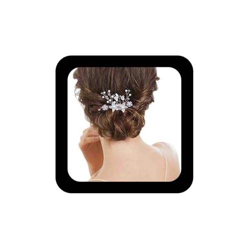 Allereya Kristall Perle Hochzeit Haarkamm Haarspange Strass Perle Blume Haarkamm Haarspange Silber CZ Blume Bling Braut Kopfschmuck Perlenkopf Kamm Braut Haarschmuck für Frauen und Mädchen (Silber) von Allereya