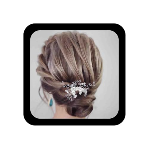 Allereya Kristall Perle Hochzeit Haarnadeln Haarspange Strass Haarnadeln Haarspange Blattsilber Haarnadeln Pearl Braut Kopfschmuck Bobby Pins Haarschmuck für Frauen und Mädchen 2 Stück (Silber A) von Allereya