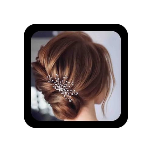 Allereya Kristall Perle Hochzeit Haarnadeln Haarspange Strass Perle Blume Haarnadeln Haarspange Silber CZ Perle Bling Braut Kopfschmuck Kopf Clip Pins Haarschmuck für Frauen und Mädchen (Silber A) von Allereya
