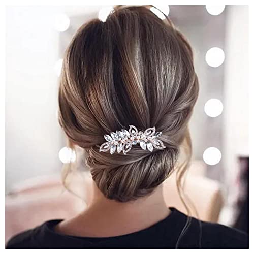 Allereya Kristall Perle Hochzeit Haarspange CZ Strass Blume Haarspange Kamm Gold Perle Bling Braut Kopfschmuck Dekorative Kopfspange Kopfbedeckung Braut Haarschmuck für Frauen und Mädchen von Allereya