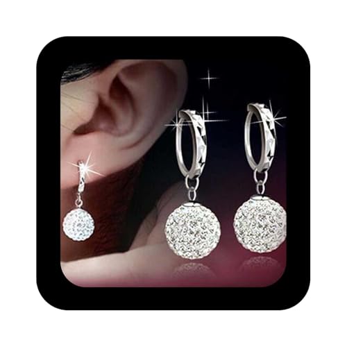 Allereya Kristallkugel-Tropfen-Ohrringe Cz-Kugel-Leverback-Ohrringe Strass-Runde Ohrringe Silberkugel-Tropfen-Ohrringe Schmuck für Frauen und Mädchen von Allereya