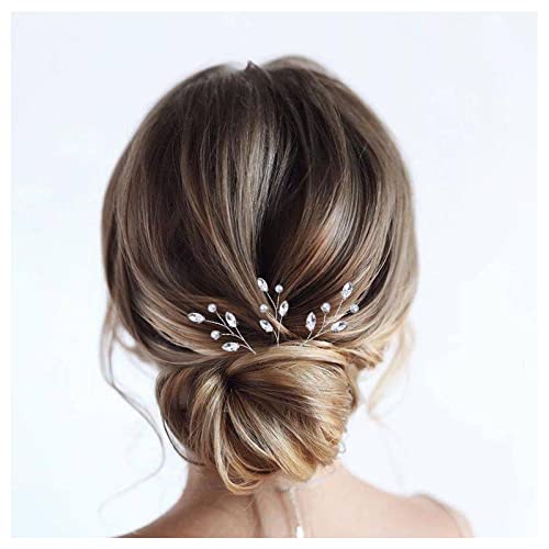 Allereya Kristallperlen Hochzeit Haarnadeln Haarspange CZ Strass Haarnadeln Haarspange Silber Perle Haarnadeln Faux Pearl Braut Kopfschmuck Braut Haarschmuck für Frauen und Mädchen 3 Stück (Silber) von Allereya