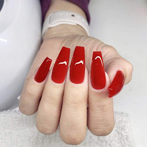 Allereya Lange Sarg Druck Auf Nägel Rot Neon Gefälschte Nägel Glänzend Ballerina Nägel Volle Abdeckung Acryl Nägel Französisch Clip Auf Nägel Tipps Für Frauen Und Mädchen 24 Stück (rot) von Allereya