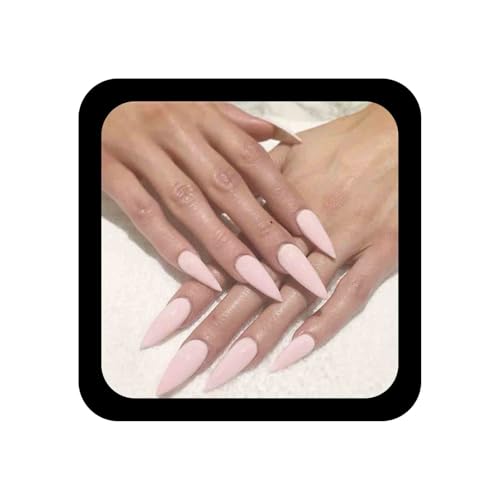 Allereya Mandel-Presse auf den Nägeln Pink Stiletto Fake Nails Verjüngter Clip auf den Nägeln Mittelgroße French Full Cover Acrylnägel Tipps für Frauen und Mädchen 24 Stück (Pink) von Allereya