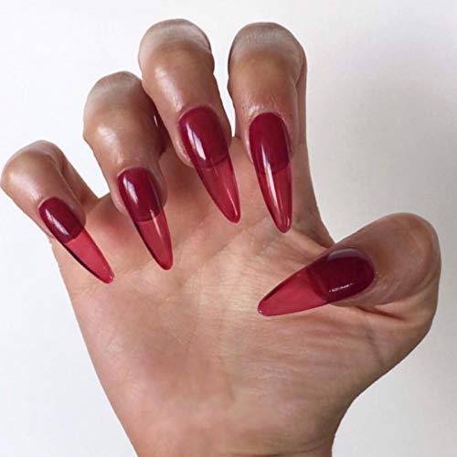 Allereya Medium Mandel Druck Auf Nägel Rot Stiletto Gefälschte Nägel Spitz Zulaufend Clip Auf Nägel Französisch Full Cover Acrylnägel Rot Tragbare Fingernägel Für Frauen Und Mädchen 24 Stück (rot) von Allereya