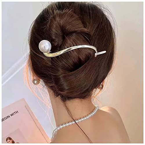 Allereya Perle Haarspange Haarspange Einzelne Perle Haarspange Clip Gold Perle Hochzeit Kopfbedeckungen Französische Perle Kopfspange Kopfbedeckung Braut Haarschmuck für Frauen und Mädchen (Gold) von Allereya