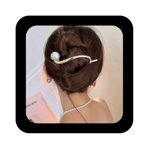 Allereya Perle Haarspange Haarspange Einzelne Perle Haarspange Clip Gold Perle Hochzeit Kopfbedeckungen Französische Perle Kopfspange Kopfbedeckung Braut Haarschmuck für Frauen und Mädchen (Gold) von Allereya