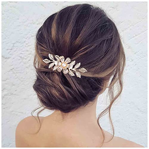 Allereya Perle Hochzeit Haarkamm Haarspange Blume Haarspange Kamm Blume Blatt Haarkamm Haarspange Gold Blume Perle Braut Kopfschmuck Dekorativer Kopfkamm Braut Haarschmuck für Frauen und Mädchen von Allereya