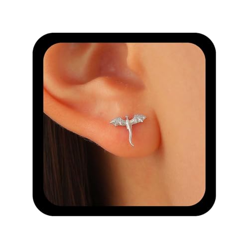 Allereya Punk Fliegende Drachen Ohrringe Winzige Drachen Ohrstecker Mini Tier Ohrring Drachen Silber Ohrring Schmuck Für Frauen von Allereya