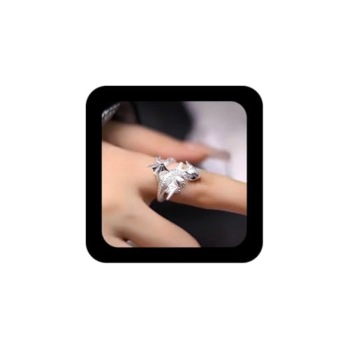 Allereya Punk Flying Dragon Ring Halloween Dragon Ringe Silber Drachen Finger Ring Drachen Flügel Ringe Verstellbarer offener Schmuck für Frauen von Allereya