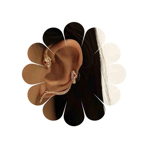 Allereya Punk Schlange Ohr Manschette Wrap Ohrringe Schlange Ohr Clip Wrap Ohrring Gold Kristall Schlange Manschette Ohrringe Strass Schlange Kletterer Ohrringe Schmuck Für Frauen Und Mädchen (Gold) von Allereya