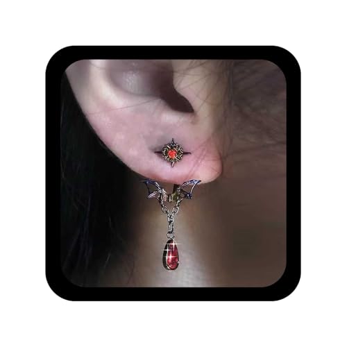 Allereya Punk Starburst Ohr Jacke Ohrringe Halloween Fledermaus Ohrringe Rubin Teardrop Ohrring Hohl Baumeln Ohrring Vorne Zurück Erstellt Rubin Baumeln Schmuck Für Frauen(1pcs） von Allereya