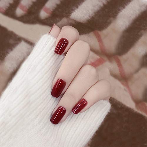 Allereya Quadratische Press On Nails Medium Fake Nails Tief Rot Neon Voll Deckend Acryl Nails Tip Square Clip On Nails Für Frauen Und Mädchen 24pcs von Allereya
