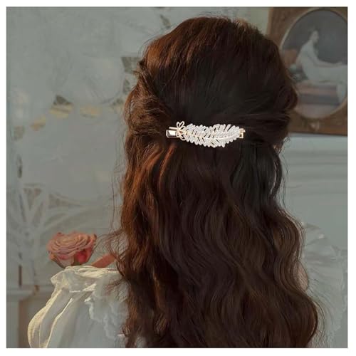 Allereya Strass Feder Haarspange Kristall Feder Clip Barrette Gold Cz Blatt Haarspangen Kristall Blätter Haarnadel Strass Blatt Haarspangen Funkelnde Haarschmuck Schmuck Für Frauen (2pcs) von Allereya
