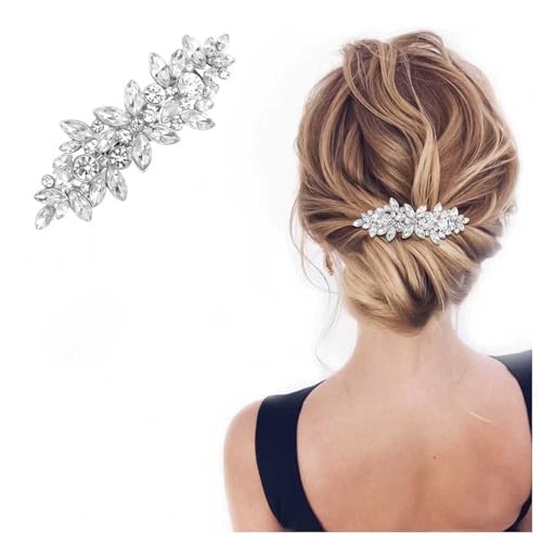 Allereya Strass Haarspangen Silber Cz Clip Barrette Kristall Haarspangen Edelstein Blatt Haarnadel Braut Haarschmuck Funkelnde Blätter Haarspangen Schmuck Für Frauen Kopfschmuck von Allereya
