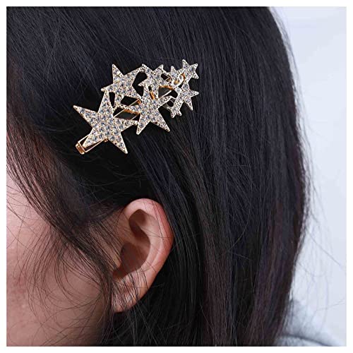 Allereya Strass Stern Haarspange Kristall Hochzeit Haarspange Barrette Gold Cz Cluster Star Head Clip Kopfbedeckungen Kristall Stern Haarspange Braut Haar Accessoires Für Frauen Und Mädchen (gold) von Allereya