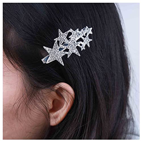 Allereya Strass Stern Haarspange Kristall Hochzeit Haarspange Barrette Silber Cz Cluster Stern Kopf Clip Kopfbedeckungen Kristall Stern Haarspange Braut Haarschmuck Für Frauen Und Mädchen (Silber) von Allereya