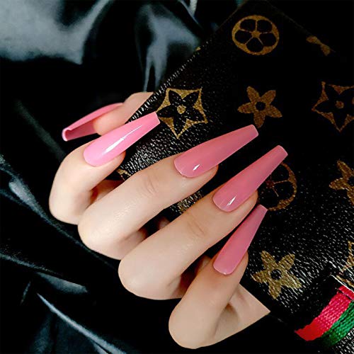 Allereya Super Lange Coffin Kunstnägel Ballerina Pink Press on Nails Prom Party Clip on Nails Super Lange Vollständige Abdeckung Acrylnägel Kunst für Frauen und Mädchen 24 Stück (Pink) von Allereya