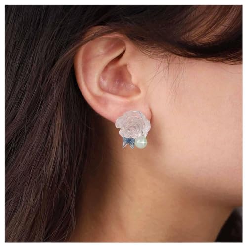 Allereya Vintage Acryl Blume Ohrringe Blau Schmetterling Ohrringe Klar Kamelie Ohrringe Winzige Grüne Perle Ohrringe Schmuck Für Frauen Und Mädchen von Allereya