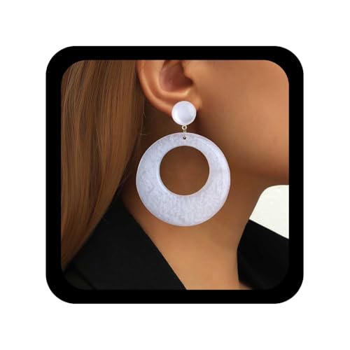Allereya Vintage Acryl Kreis Tropfen Ohrringe Harz Runde Tropfen Ohrringe Weiß Acryl Reifen Baumeln Ohrring Große Hohle Geometrische Ohrring Weiße Münze Ohrstecker Schmuck Für Frauen von Allereya