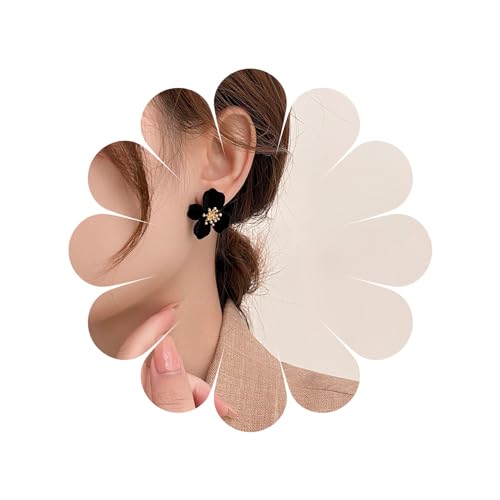 Allereya Vintage Beflockte Blumen Ohrstecker Schwarz Beflockte Ohrringe Beflockte Blumen Ohrringe Schwarze Blumen Ohrstecker Schmuck Für Frauen Und Mädchen (schwarz) von Allereya