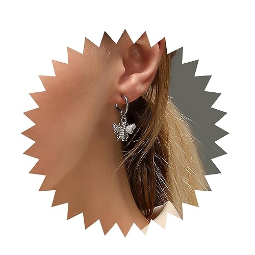 Allereya Vintage Biene Ohrringe Biene Tropfen Ohrringe Silber Biene Reifen Ohrringe Minimal Biene Ohrstecker Schmuck Für Frauen Und Mädchen (Silber) von Allereya