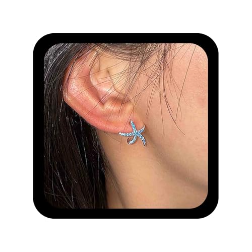 Allereya Vintage Blau Cz Seestern Ohrstecker Kristall Seestern Ohrringe Saphir Stern Fisch Ohrring Kleine Seestern Ohrring Sommer Strand Schmuck Für Frauen von Allereya