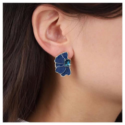 Allereya Vintage Blau Emaille Blume Ohrringe Quadratische Saphir Ohrringe Louts Blume Ohrstecker Blau Öl Tropfen Blume Ohrringe Schmuck Für Frauen Und Mädchen von Allereya